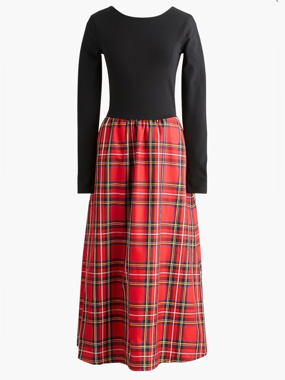 J. Crew Factory Black Top with Red Plaid Midi Dress